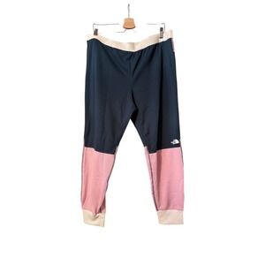 The North Face Womens Pink Navy White thermal Waffle Knit Logo XL base layer